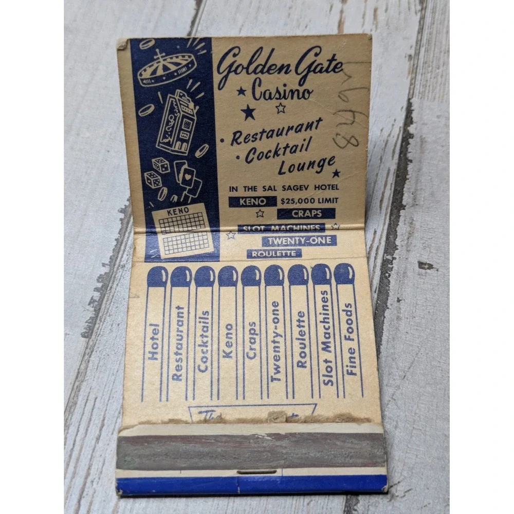 Vintage‎ Matchbook Cover Golden Gate Casino Las Vegas, Nevada Downtown 30 Strike